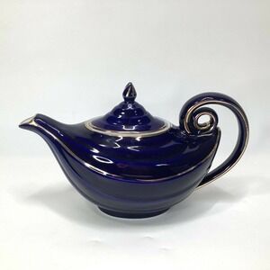 VINTAGE Hall Aladdin Teapot Cobalt‎ blue & gold trim 6 Cup #0663 USA Porcelain